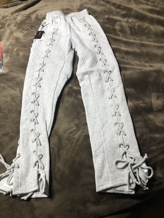 allure Pants - Luxe Allure Lace-Up Grey Womens Sweatpants Size XS